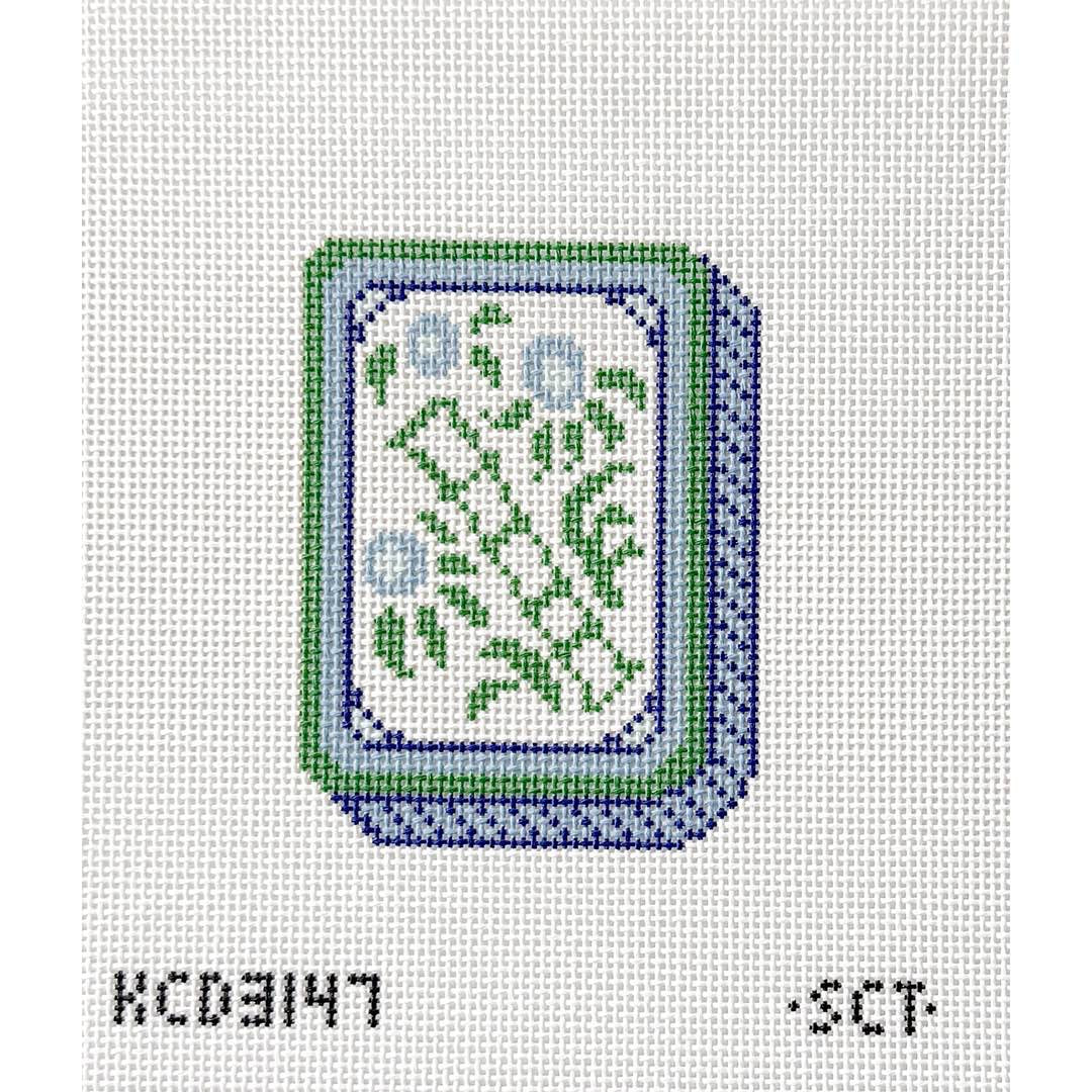 Blue Floral Mahjong Tile