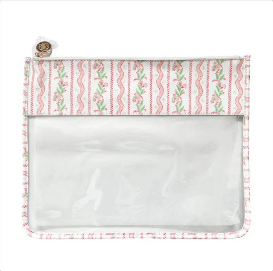 Large Emma Stripe Clear Zip Pouch Pink