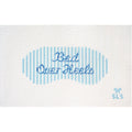 Needlepoint Canvas with 'Bed over heels' on a striped eye mask