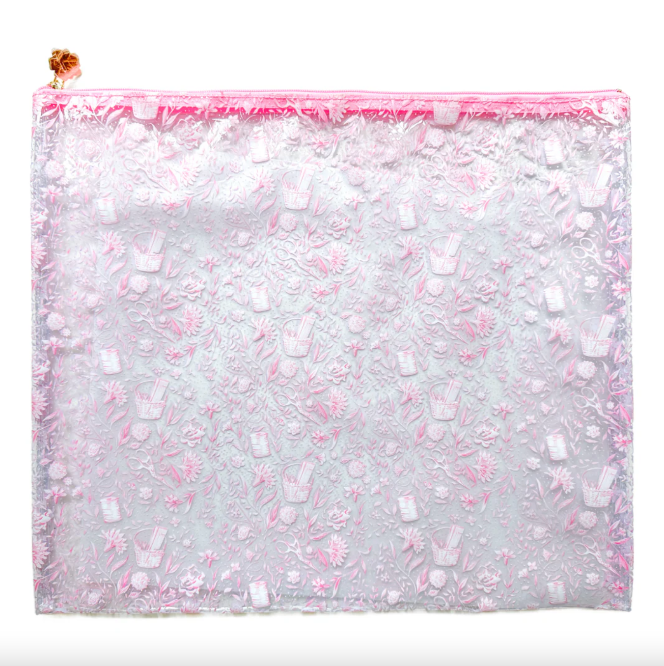 Needlepoint print clear PVC bag - pink Extra Large