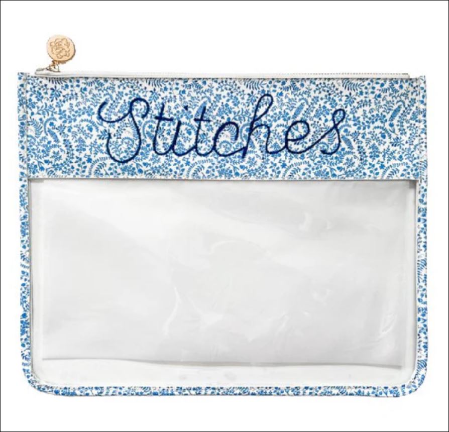 Large Printed Stitches Clear Zip Pouch - Paisley