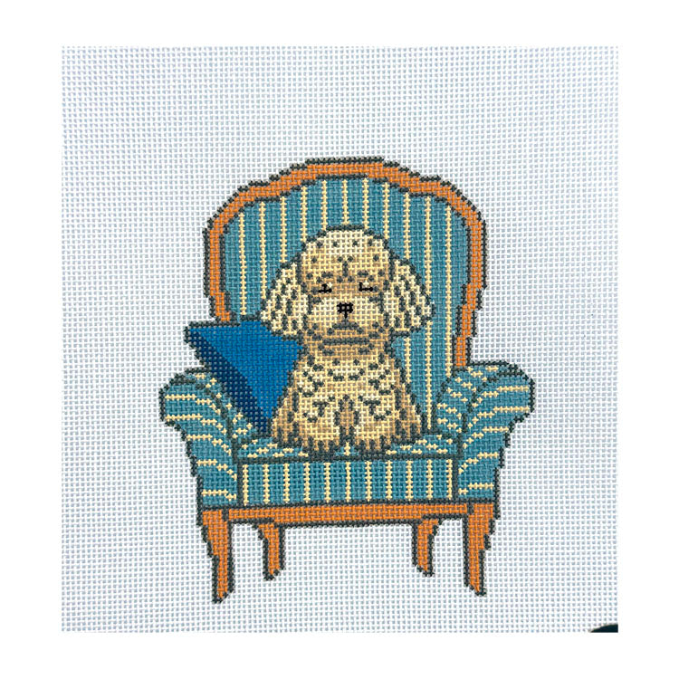 Dog in Stripe Chair