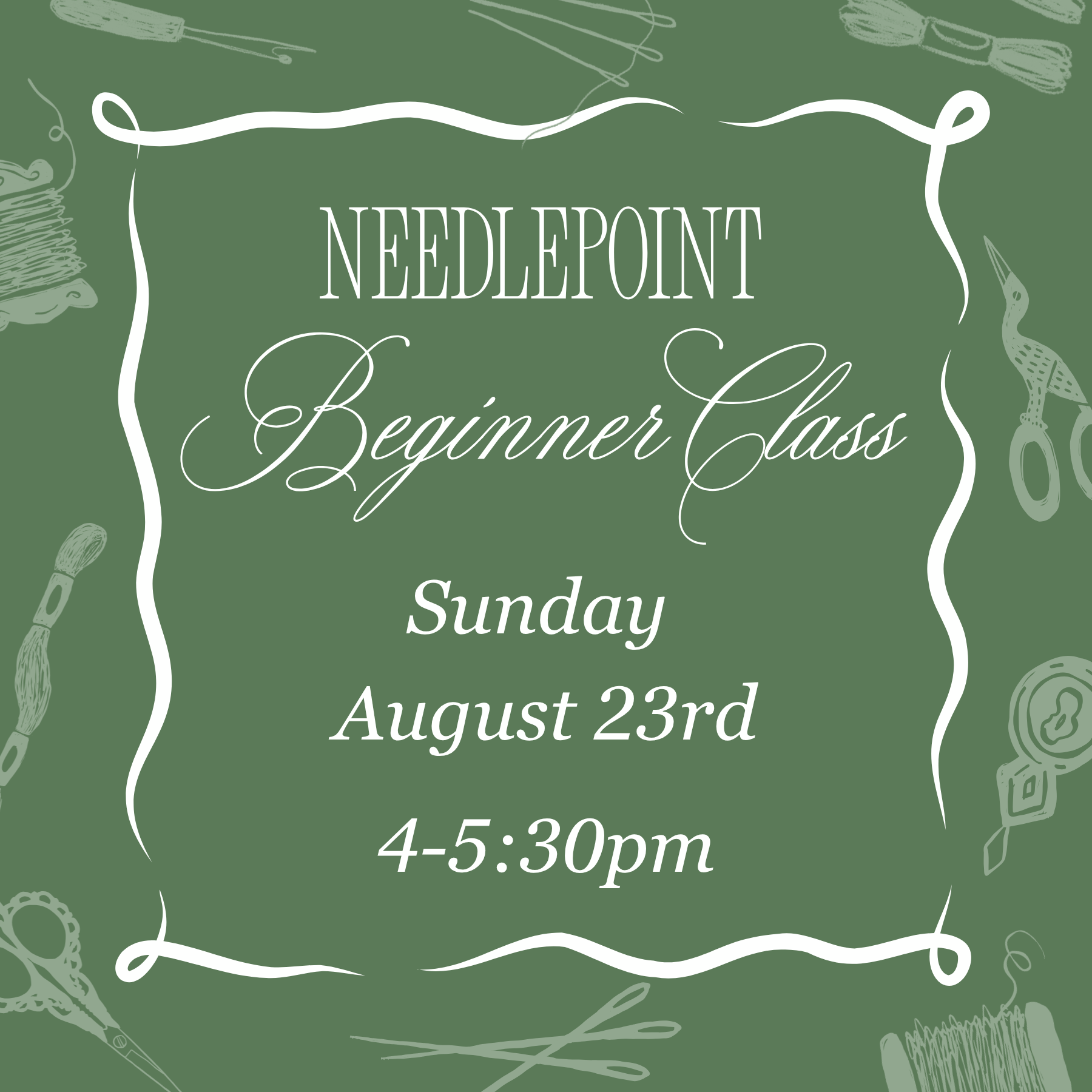 August 23rd Evening Beginner Needlepoint Class