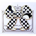 A bow needle minder design with a black and white checkered pattern inside to represent Indy 500 flag.