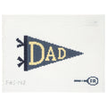 Needlepoint canvas of a blue and white pennant with 'DAD' text on a white background.