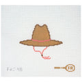Needlepoint canvas design of a beach hat with a pink band and a belt on a white background.