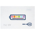 Needlepoint canvas of a colorful paint palette with a brush on a white background