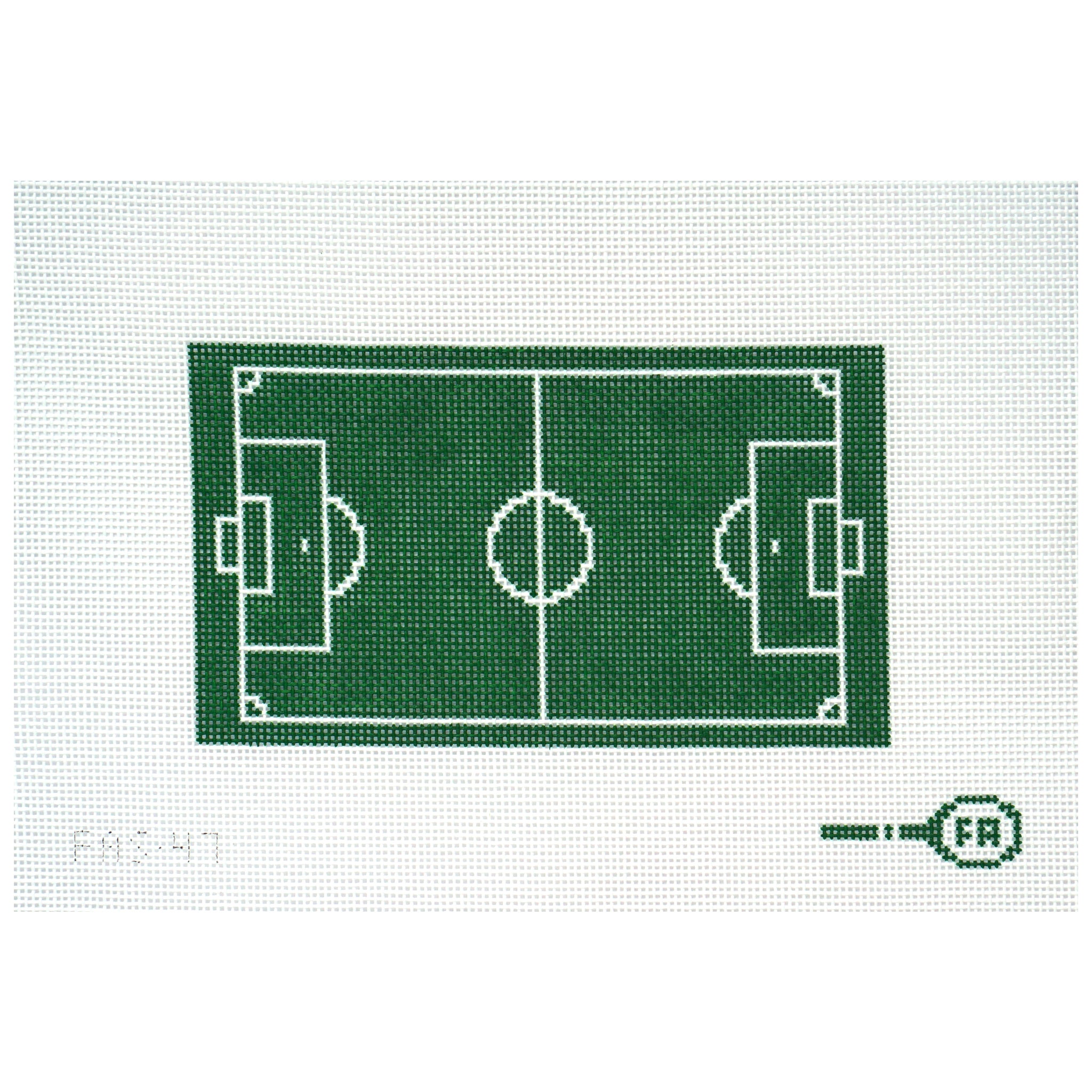 Needlepoint canvas of a Soccer field on a white background