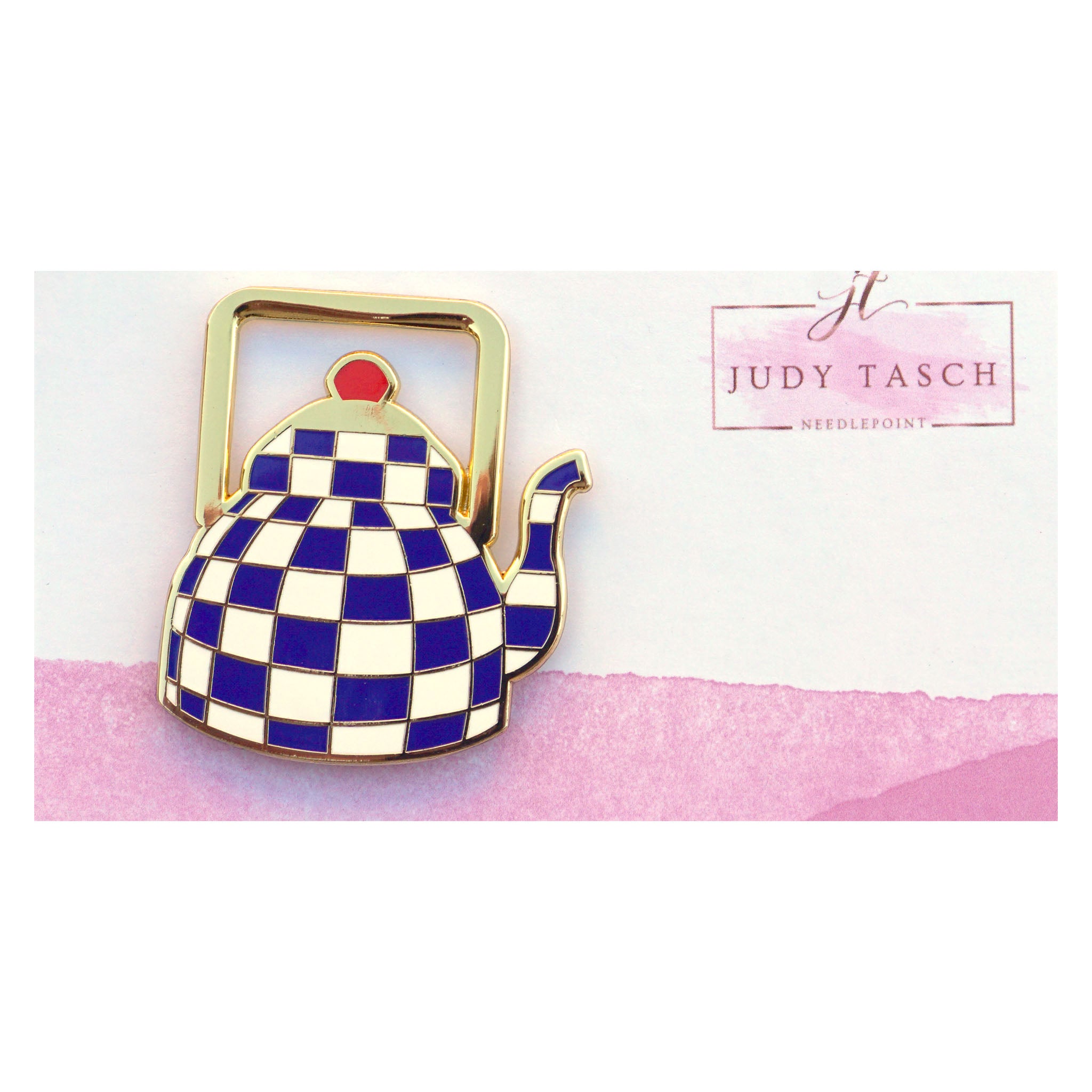 Checkered Tea Pot Needleminder - Blue