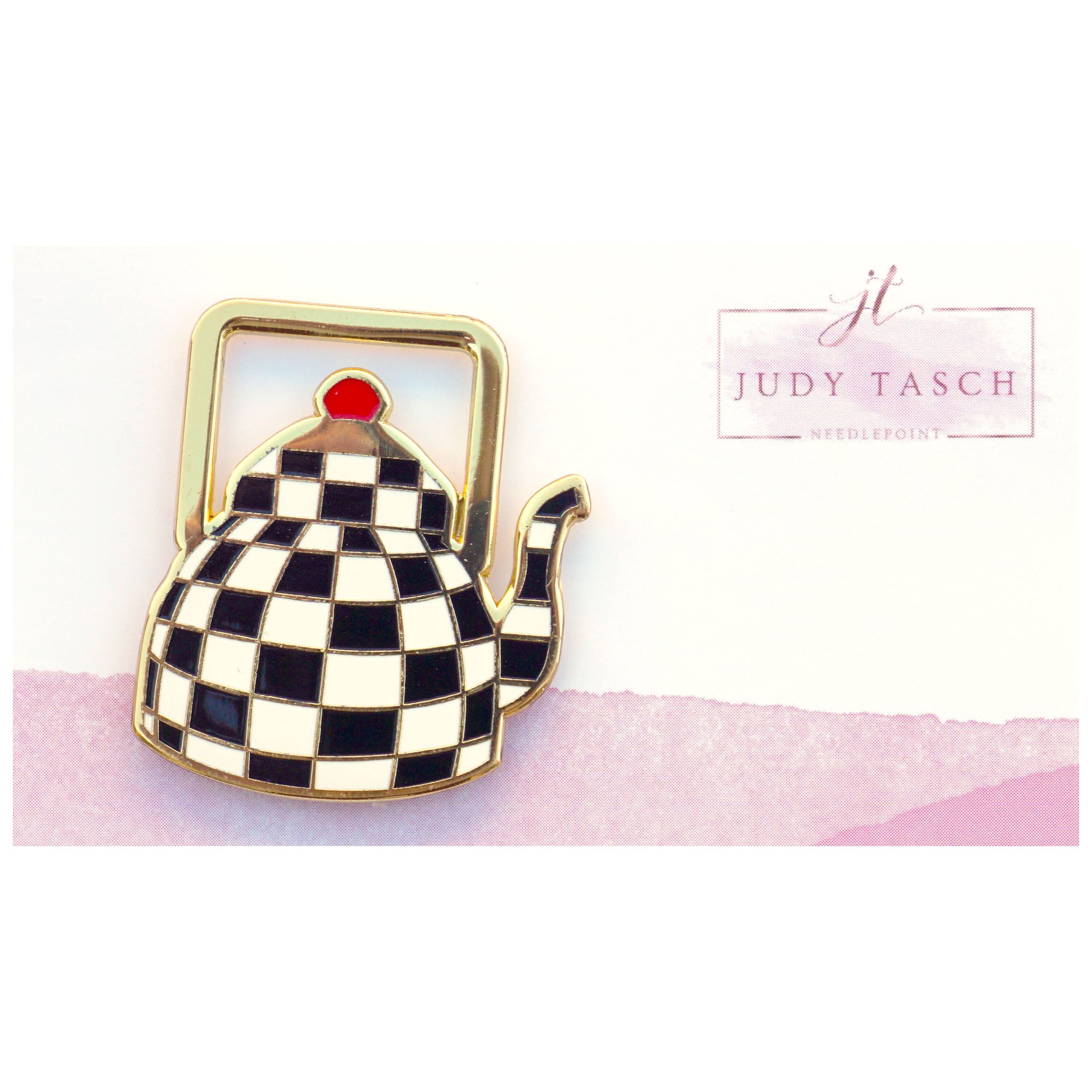 Checkered Tea Pot Needleminder - Black