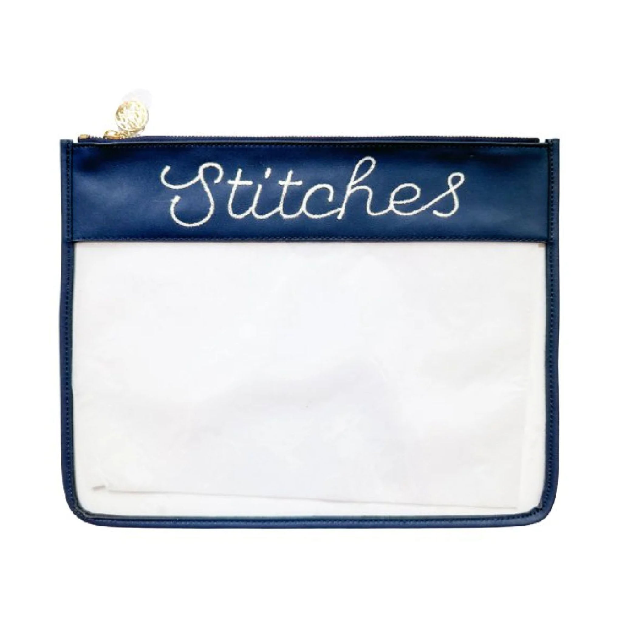 Large Stitches Clear Zip Pouch - Navy