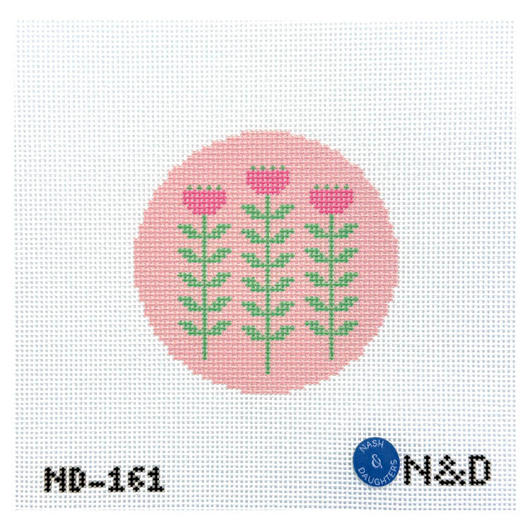 Pink & Green Block Print Flower