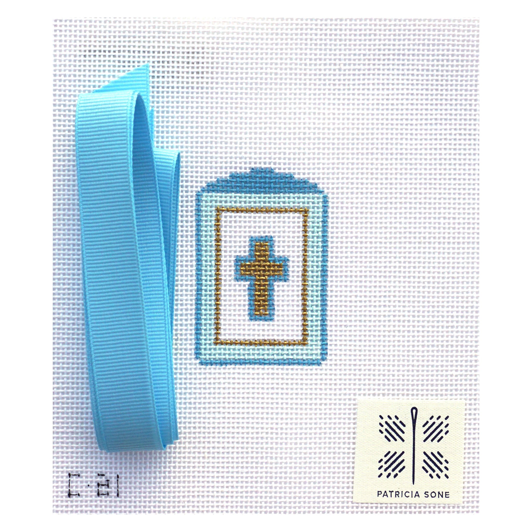 Mini Cross Bookmark - blue with ribbon