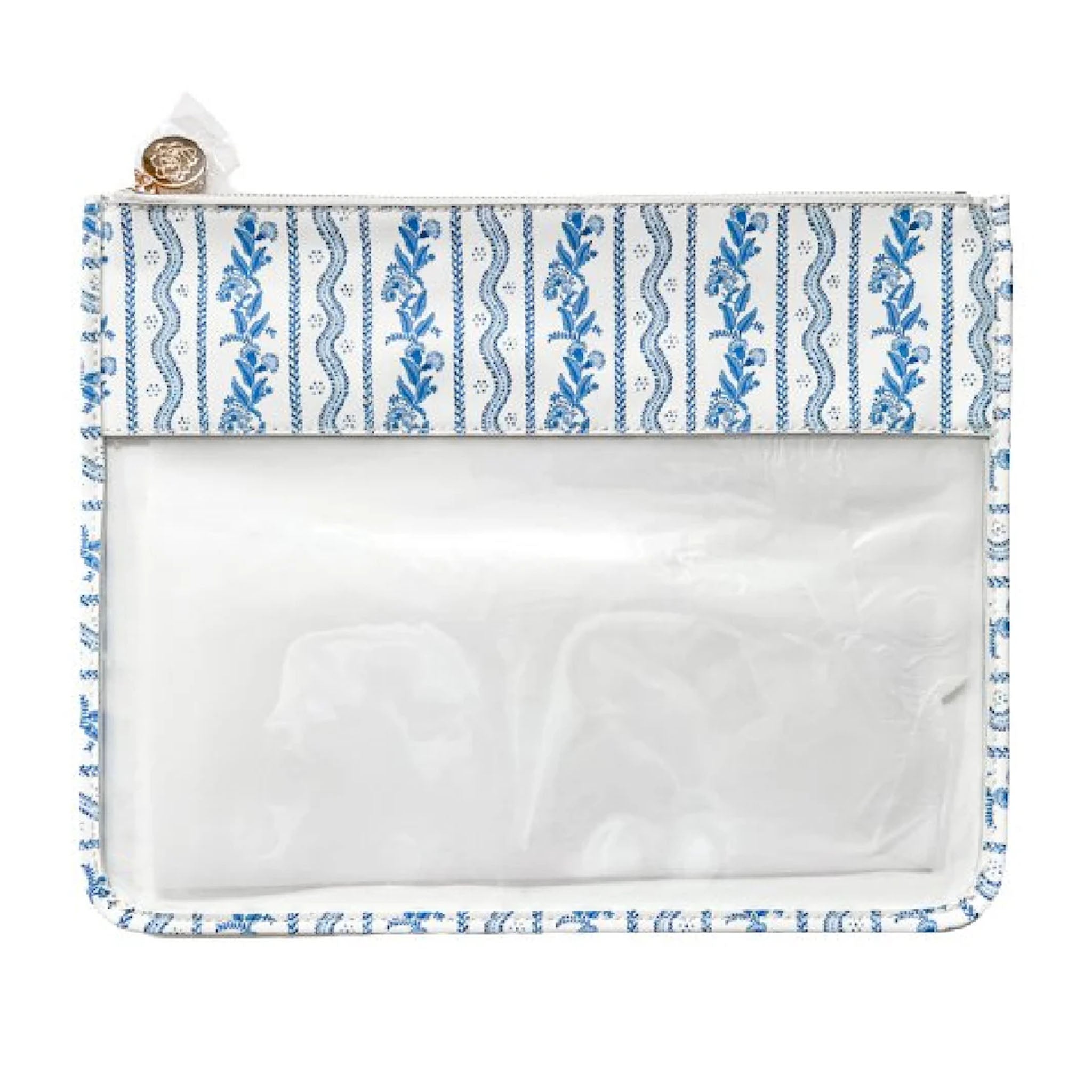Large Emma Stripe Clear Zip Pouch - Blue