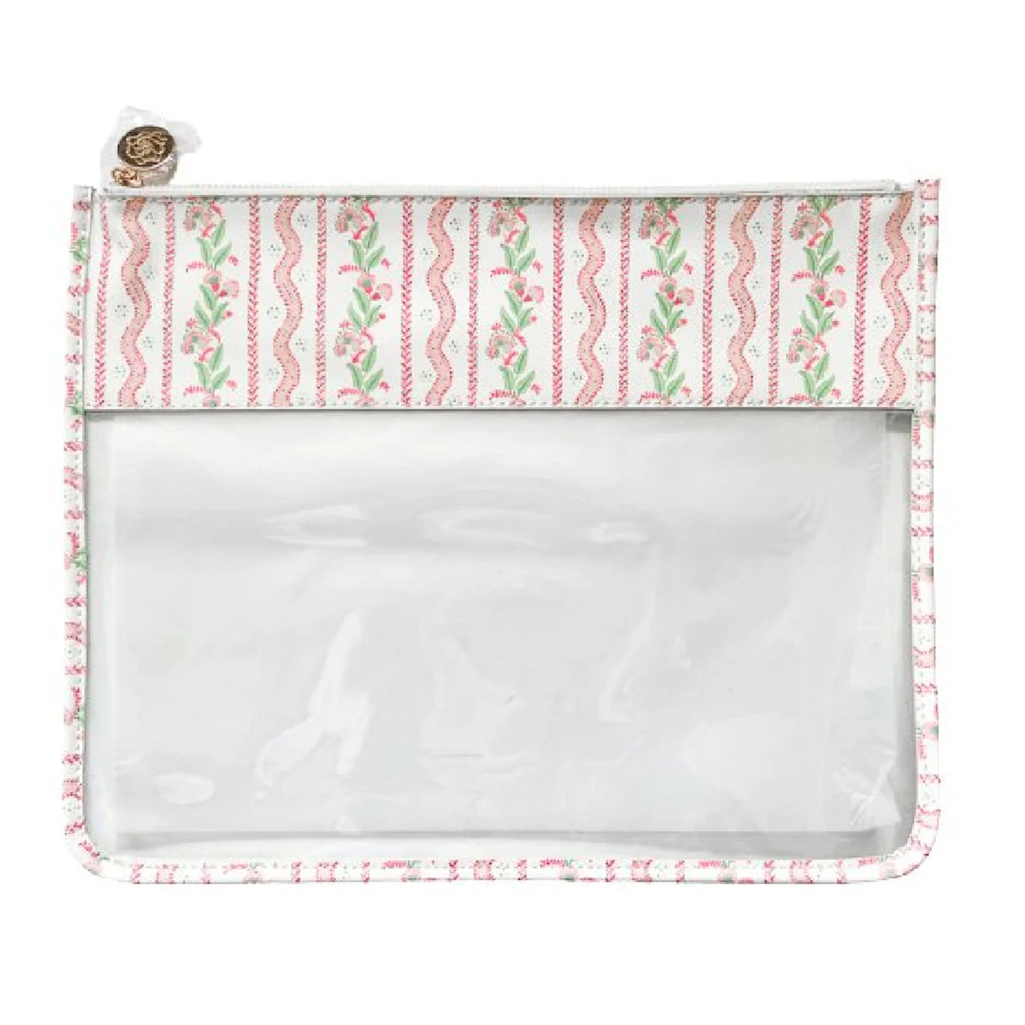 Large Emma Stripe Clear Zip Pouch Pink