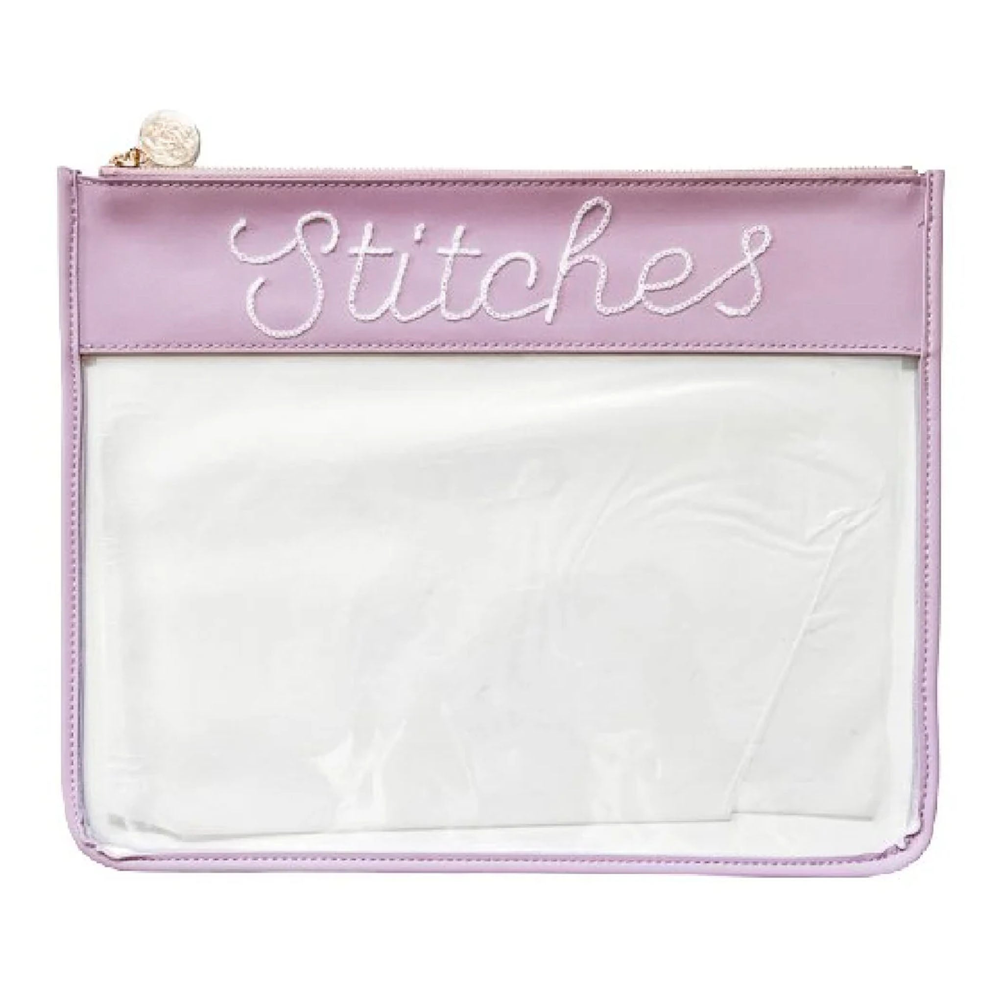 Large Stitches Clear Zip Pouch - Purple
