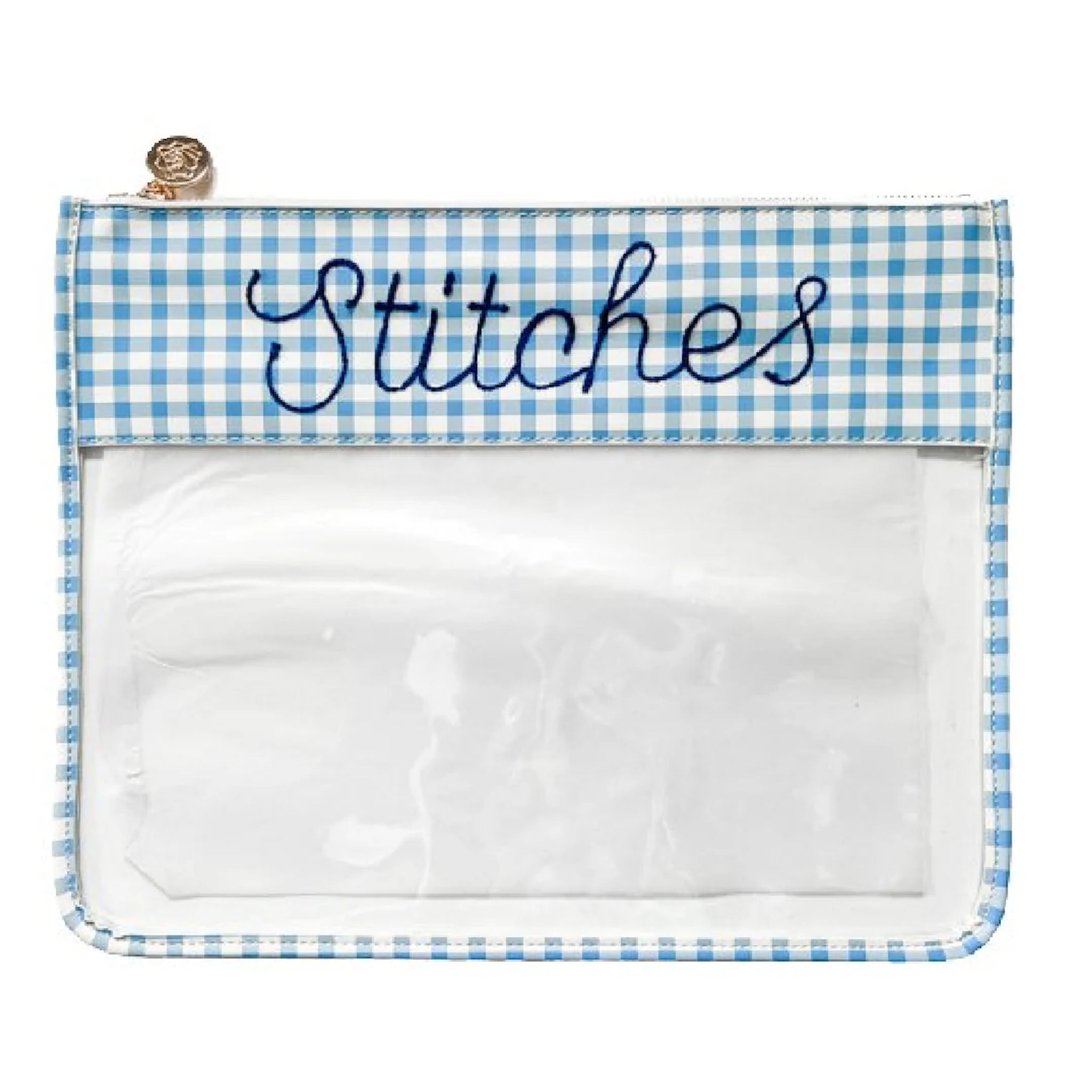 Large Printed Stitches Clear Zip Pouch - Gingham