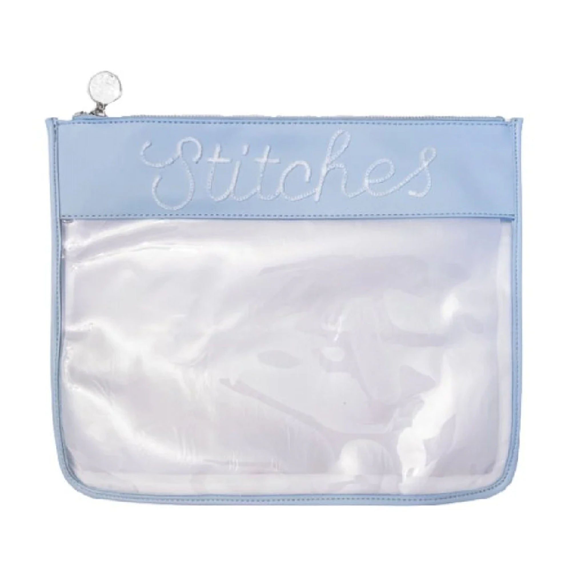 Large Stitches Clear Zip Pouch - Blue