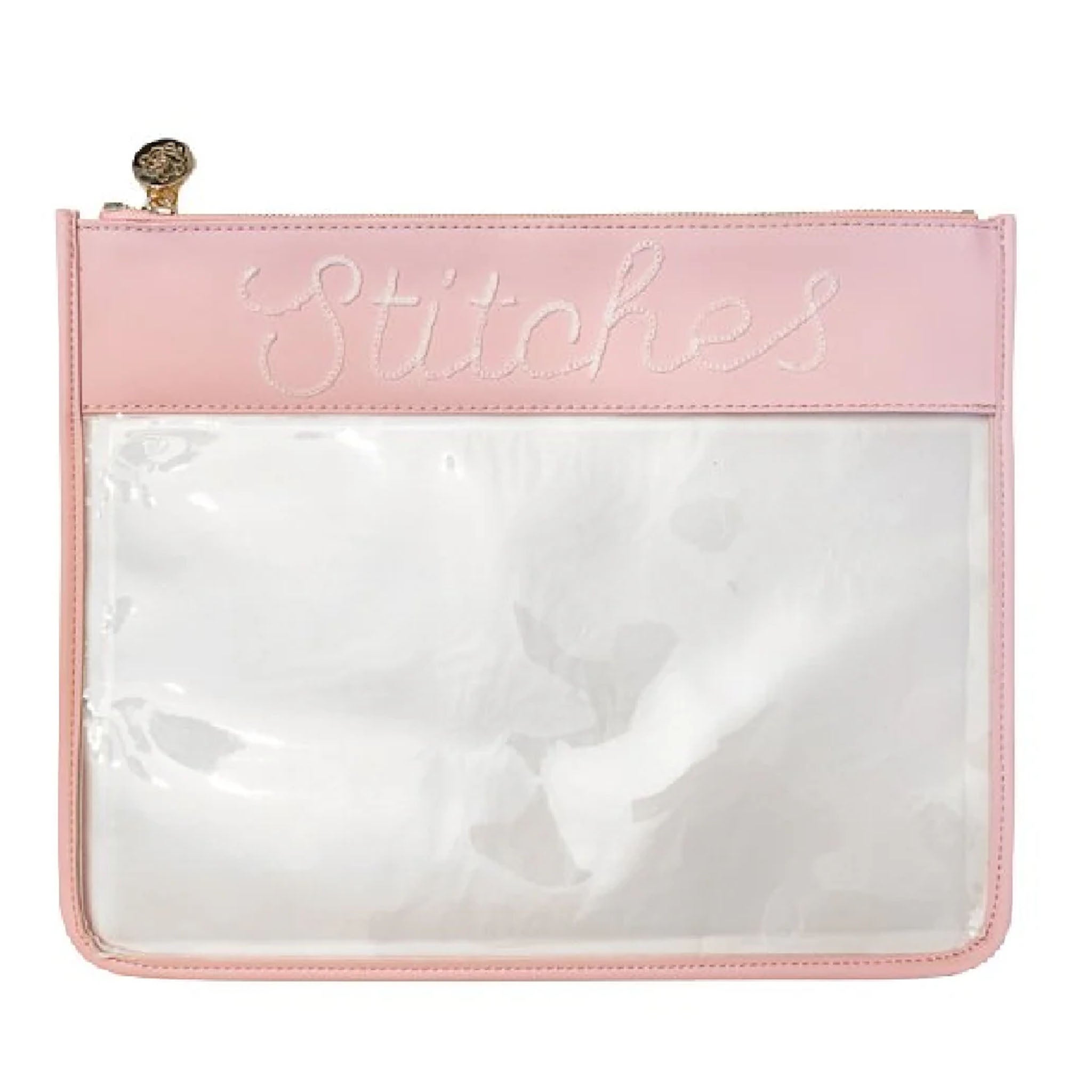 Large Stitches Clear Zip Pouch - Pink