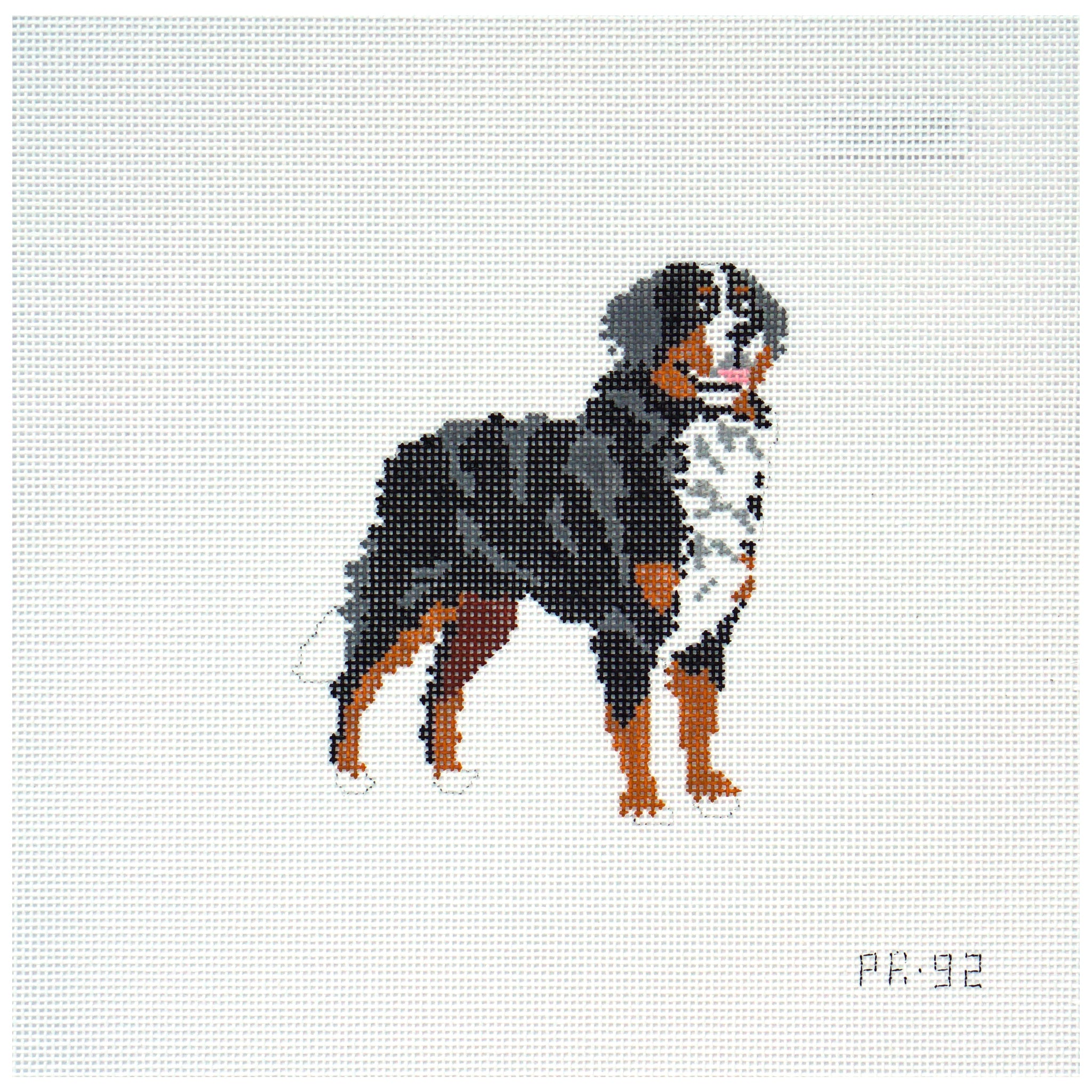 Needlepoint canvas Bernese Mountain Dog on a white background