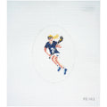 Needlepoint canvas of a girl playing lacrosse