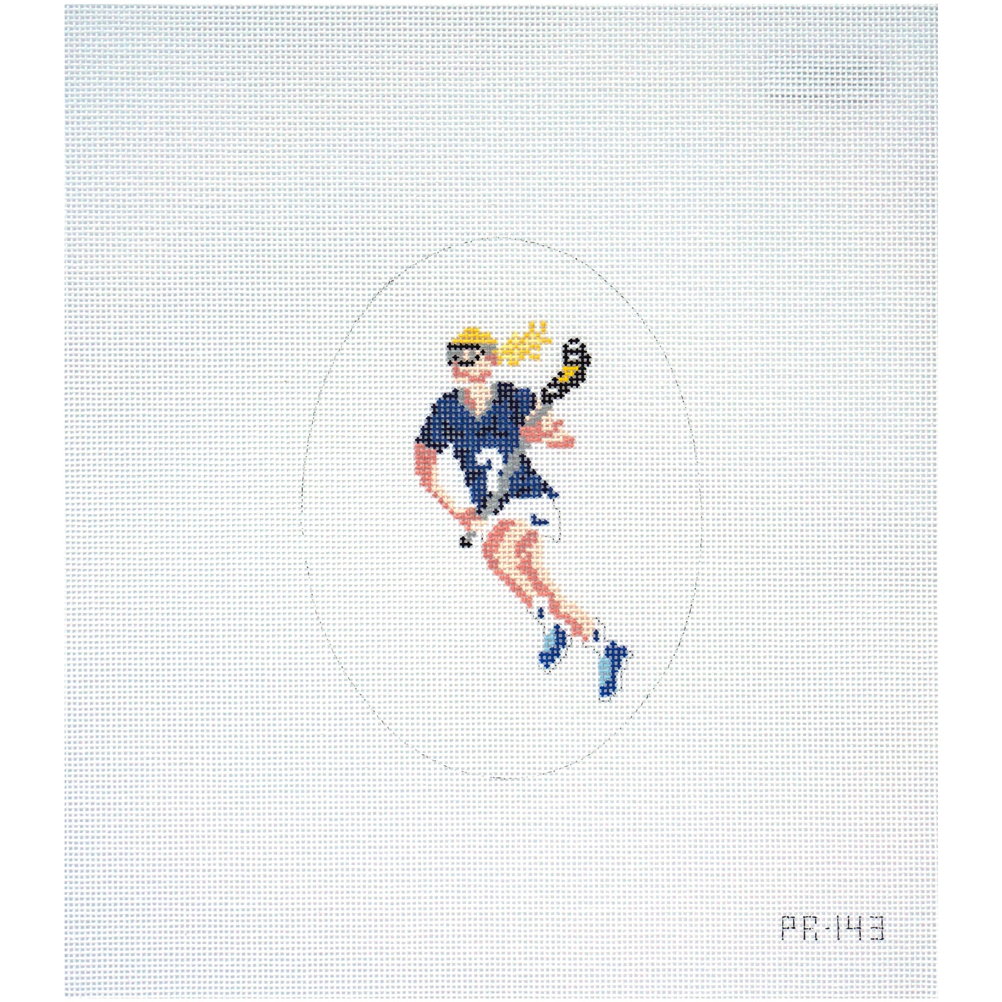 Needlepoint canvas of a girl playing lacrosse