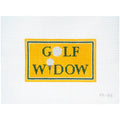 Needlepoint canvas with 'golf widow' on yellow background