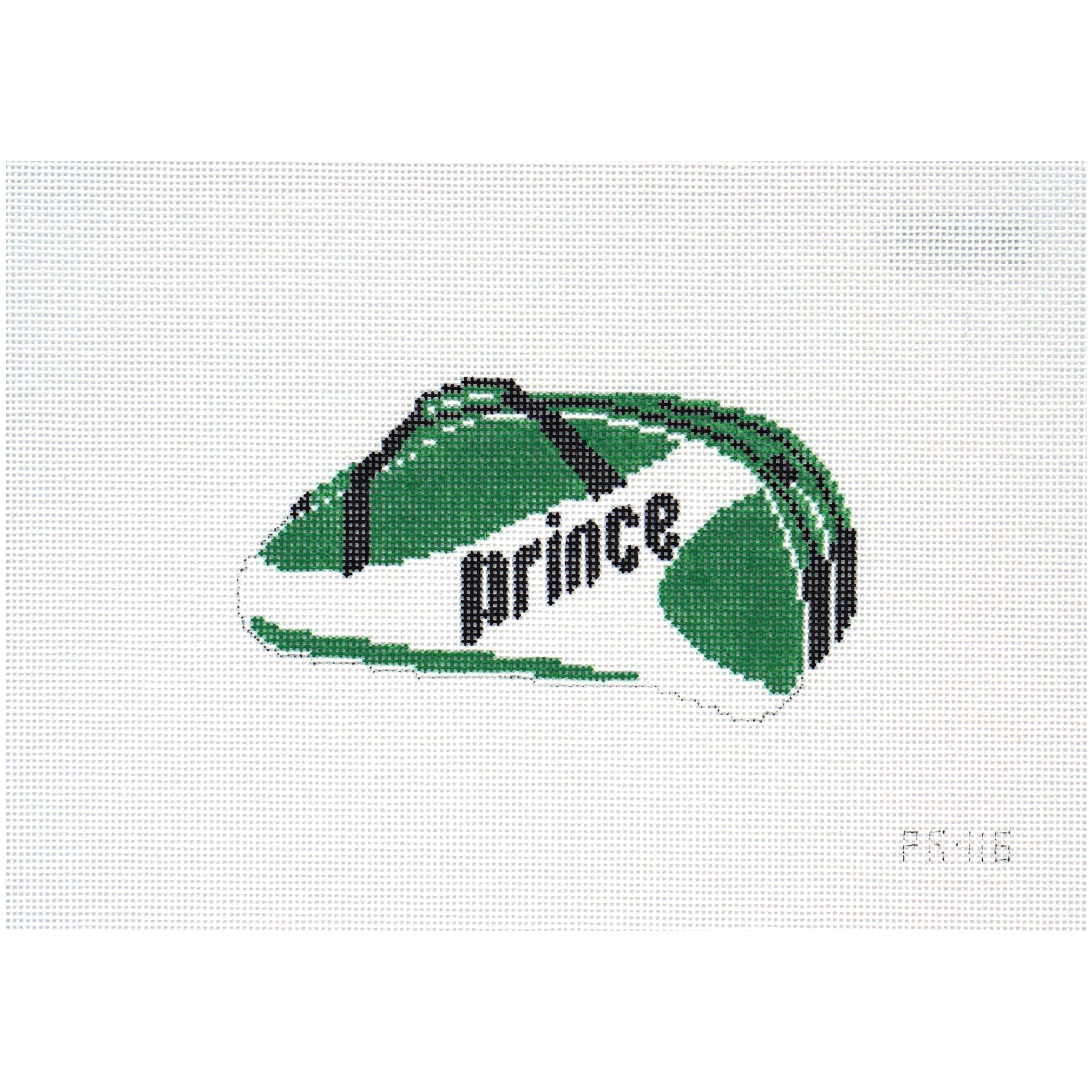 Needlepoint canvas of a Green and white tennis bag with 'Prince' branding on a white background