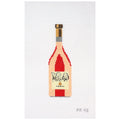 Needlepoint canvas design of a wine bottle with a red label on a white background