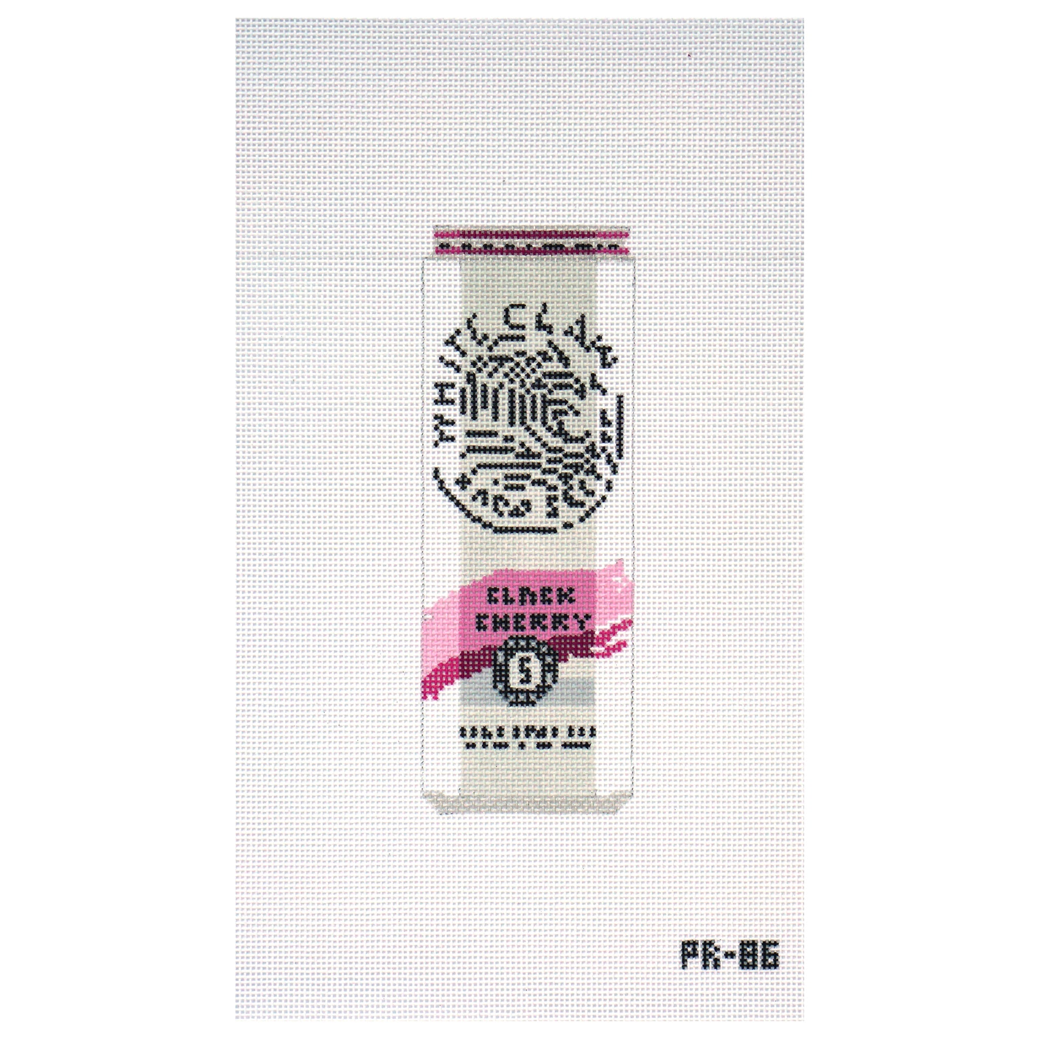 Needlepoint canvas of a white claw drink on a white background