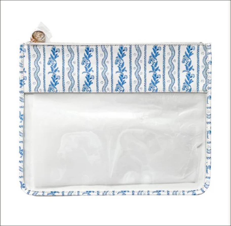 Large Emma Stripe Clear Zip Pouch - Blue