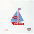 Needlepoint canvas Sailboat design with 'Cape Cod' text on a white background