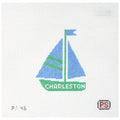 Needlepoint canvas Sailboat design with 'Charleston' text on a white background