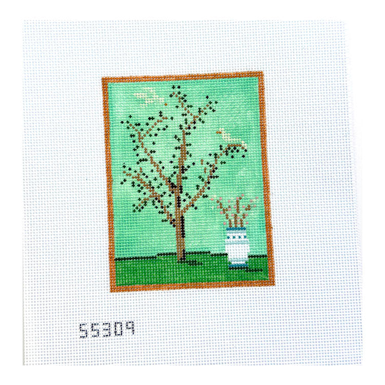 Chinoiserie Silk Screen - Blue with Stitch Guide