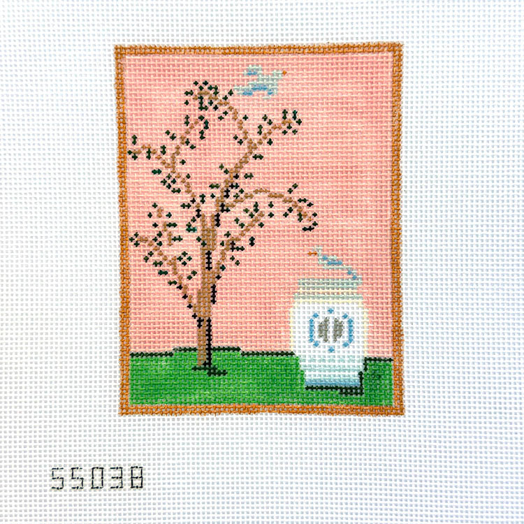 Chinoiserie Silk Screen - Pink with Stitch Guide