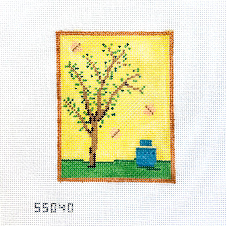 Chinoiserie Silk Screen - Yellow with Stitch Guide