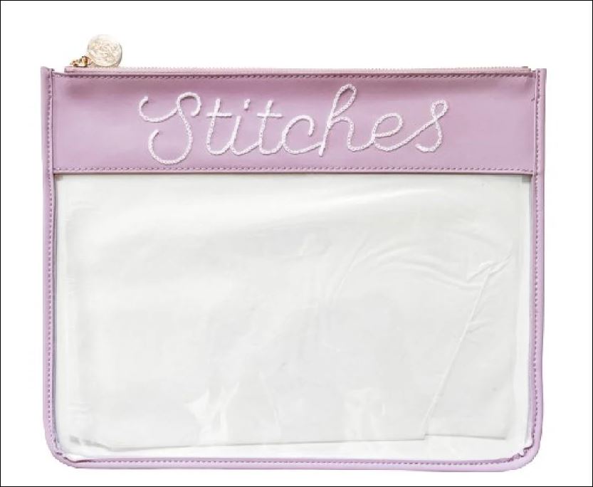 Large Stitches Clear Zip Pouch - Purple