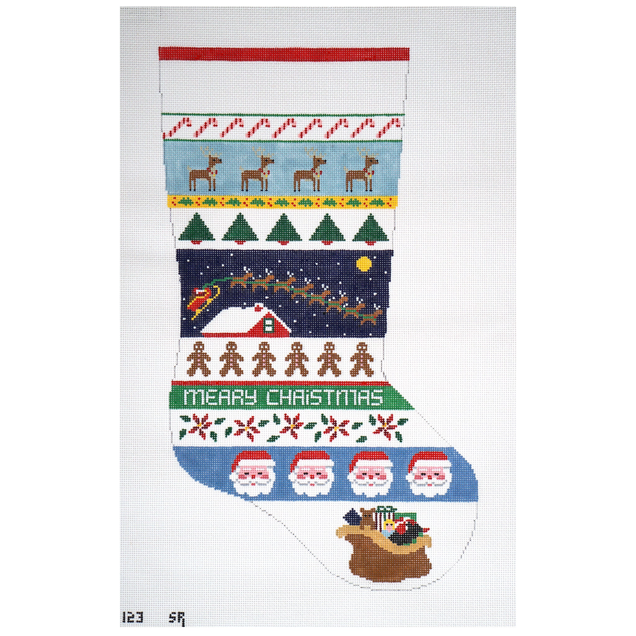 Sleigh Over Roof Top Stripe Stocking