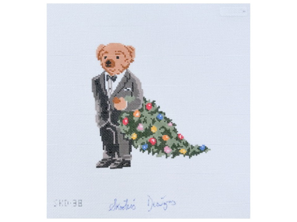 Tuxedo Bear Dragging Tree