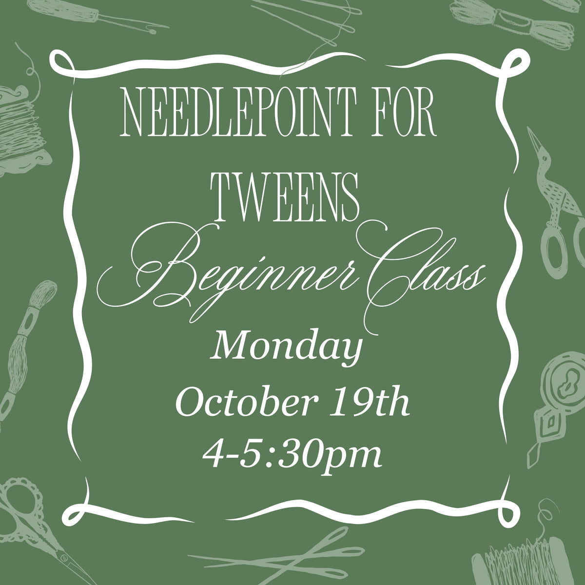 Tween Beginner Needlepoint Class - October 19th